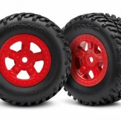 Traxxas Tires And Wheels Assembled Glued (SCT Red Wheels SCT Off-road Racing Tires) (1 Each Right Left)