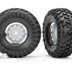Traxxas Tires And Wheels Assembled Glued (1.9 Chrome Wheels Canyon Trail 1.9 Tires) (2)/ Center Caps (2)/ Decal Sheet (requires 8255A Extended Stub Axle)
