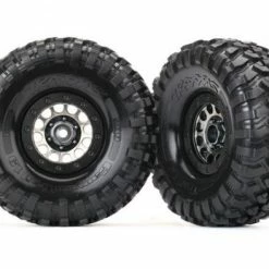 Traxxas Tires And Wheels Assembled (Method 105 Black Chrome Beadlock Wheels Canyon Trail 1.9 Tires Foam Inserts) (1 Left 1 Right)