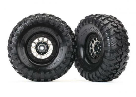 Traxxas Tires And Wheels Assembled (Method 105 Black Chrome Beadlock Wheels Canyon Trail 1.9 Tires Foam Inserts) (1 Left 1 Right)