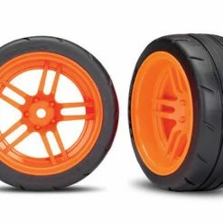 Traxxas Tires And Wheels Assembled Glued (split-spoke Orange Wheels 1.9 Response Tires) (extra Wide Rear) (2) (VXL Rated)