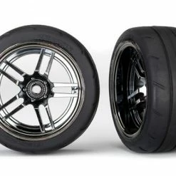 Traxxas Tires And Wheels Assembled Glued (split-spoke Black Chrome Wheels 1.9 Response Tires) (extra Wide Rear) (2)