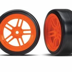 Traxxas Tires And Wheels Assembled Glued (split-spoke Orange Wheels 1.9 Drift Tires) (front)