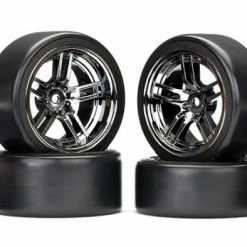 Traxxas Tires And Wheels Assembled Glued (split-spoke Black Chrome Wheels 1.9 Drift Tires) (front And Rear)