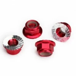 Traxxas Nuts 5mm Flanged Nylon Locking (aluminum Red-anodized Serrated) (4)