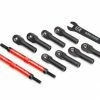 Traxxas Toe Links E-Revo VXL (TUBES Red-anodized 7075-T6 Aluminum Stronger Than Titanium) (144mm) (2)/ Rod Ends Assembled With Steel Hollow Balls (8)/ Aluminum Wrench 10mm (1)