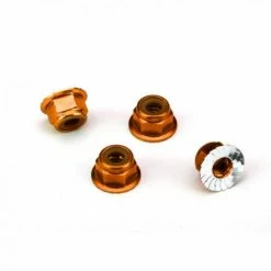 Traxxas Nuts, Aluminium, Flanged, Serrated (4mm) (orange-anodised) (4)