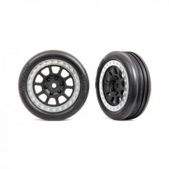 Traxxas Tyres + Wheels, Assembled (2.2 Graphite Gray, Satin Chrome Beadlock Wheels, Alias Ribbed 2.2 Tyres) (2) (Bandit Front, Medium Compound With Foam Inserts)