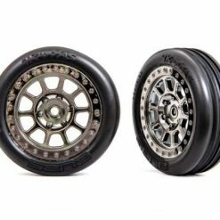 Traxxas Tyres + Wheels, Assembled (2.2 Black Chrome Wheels, Alias Ribbed 2.2 Tyres) (2) (Bandit Front, Medium Compound W/ Foam Inserts)