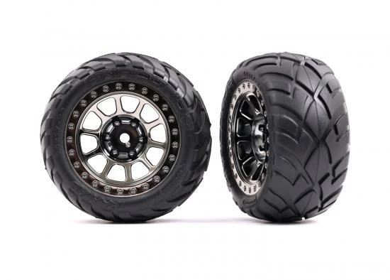Traxxas Tyres + Wheels, Assembled (2.2 Black Chrome Wheels, Anaconda 2.2 Tyres With Foam Inserts) (2) (Bandit Rear))