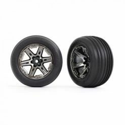 Traxxas Tyres + Wheels, Assembled, Glued (2.8) (RXT Black Chrome Wheels, Ribbed Tyres, Foam Inserts) (electric Front) (2)