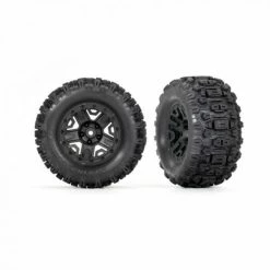 Traxxas Tyres + Wheels, Assembled, Glued (black 28 Wheels, Sledgehammer Tyres, Foam Inserts) (electric Rear) (2) (TSM Rated)