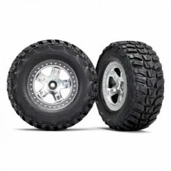 Traxxas Tires Wheels Assembled Glued (SCT Satin Chrome Beadlock Style Wheels Kumho Tires Foam Inserts) (2) (2WD Front)