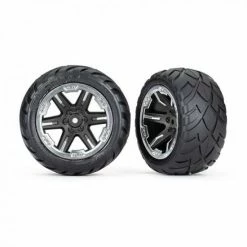 Traxxas Tyres + Wheels, Assembled, Glued (28) (RXT Black + Chrome Wheels, Anaconda Tyres, Foam Inserts) (2WD Electric Rear) (2) (TSM Rated)