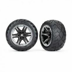 Traxxas Tyres + Wheels, Assembled, Glued (28) (RXT Black + Chrome Wheels, Anaconda Tyres, Foam Inserts) (4WD Electric Front/rear, 2WD Electric Front Only) (2) (TSM Rated)