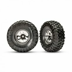 Traxxas Tyres And Wheels, Assembled, Glued (2.2 Classic Chrome Wheels, Canyon Trail 5.3x2.2 Tires, Foam Inserts) (2)/ Center Caps (front (2), Rear (2)) (requires 8255A Extended Thread Stub Axle)