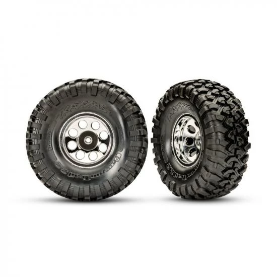 Traxxas Tyres And Wheels, Assembled, Glued (2.2 Classic Chrome Wheels, Canyon Trail 5.3x2.2 Tires, Foam Inserts) (2)/ Center Caps (front (2), Rear (2)) (requires 8255A Extended Thread Stub Axle)