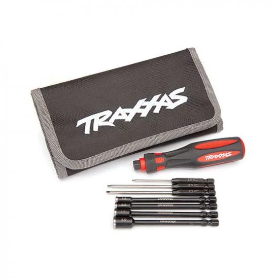 Traxxas Speed Bit Essentials Set, Hex And Nut Driver, 7-piece, Includes Premium Handle (Medium), Travel Pouch, Hex Drivers (straight 15mm, 20mm, 25mm) And Nut Drivers (50mm, 55mm, 70mm, And 80mm), 1 / 4 Drive