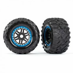 Traxxas Tires Wheels Assembled Glued (black Blue Beadlock Style Wheels Maxx MT Tires Foam Inserts) (2) (17mm Splined) (TSM Rated)