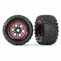 Traxxas Tires Wheels Assembled Glued (black Red Beadlock Style Wheels Maxx MT Tires Foam Inserts) (2) (17mm Splined) (TSM Rated)