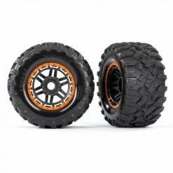 Traxxas Tires Wheels Assembled Glued (black Orange Beadlock Style Wheels Maxx MT Tires Foam Inserts) (2) (17mm Splined) (TSM Rated)
