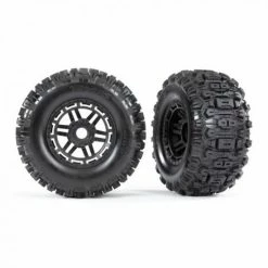 Traxxas Tires + Wheels, Assembled, Glued (black Wheels, Dual Profile (28 Outer, 36 Inner), Sledgehammer Tires, Foam Inserts) (2) (17mm Splined) (TSM Rated)