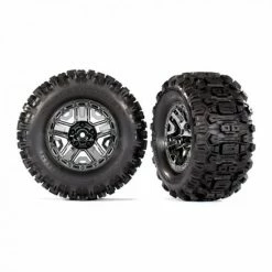 Traxxas Sledgehammer TSM 2.8 Tyres Pre Glued On Black Chrome Wheels (2)