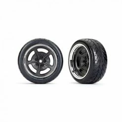 Traxxas Tyres And Wheels, Assembled, Glued (black With Chrome Wheels, 19 Response Tyres) (extra Wide, Rear) (2)